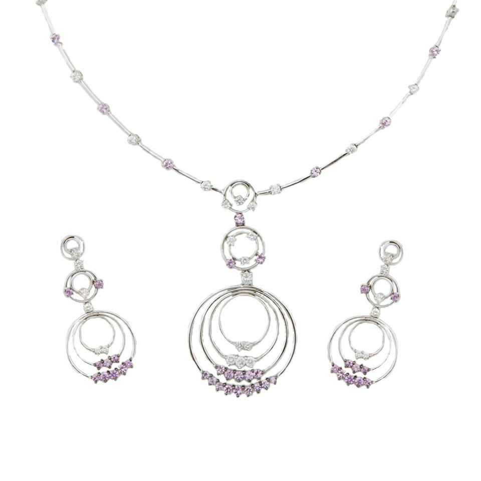 18k White Gold Necklace And Drop Earrings