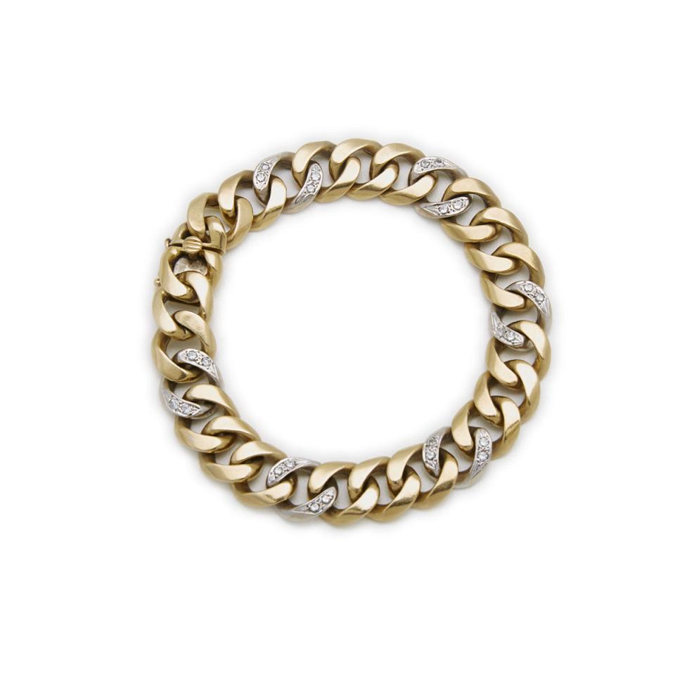 18k Yellow And White Gold Curb Link Bracelet 