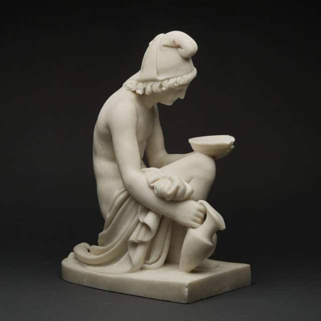 Italian Alabaster Figure of Man Kneeling with Bowl and Ewer, After the Ancient, 19th century 