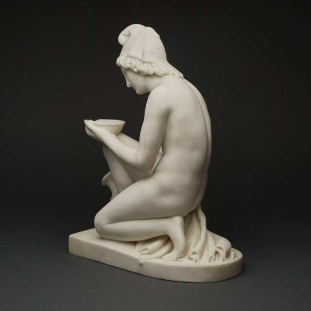 Italian Alabaster Figure of Man Kneeling with Bowl and Ewer, After the Ancient, 19th century 