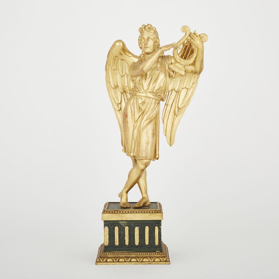 Carved Giltwood Figure of a Winged Classical Musician, 19th century