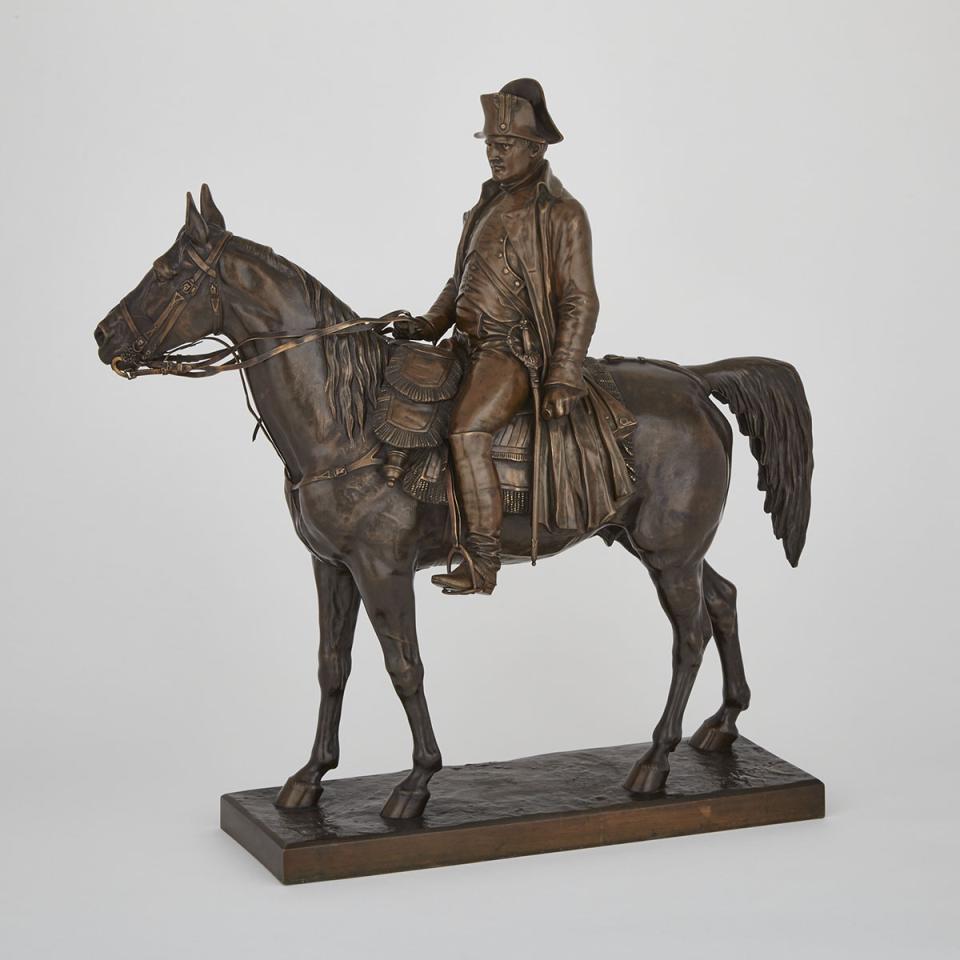 Large French Patinated Bronze Equestrian Group of Napoleon Astride ‘Marengo’, After the Model by Marie-Louis Morise (French, 1818-1883)