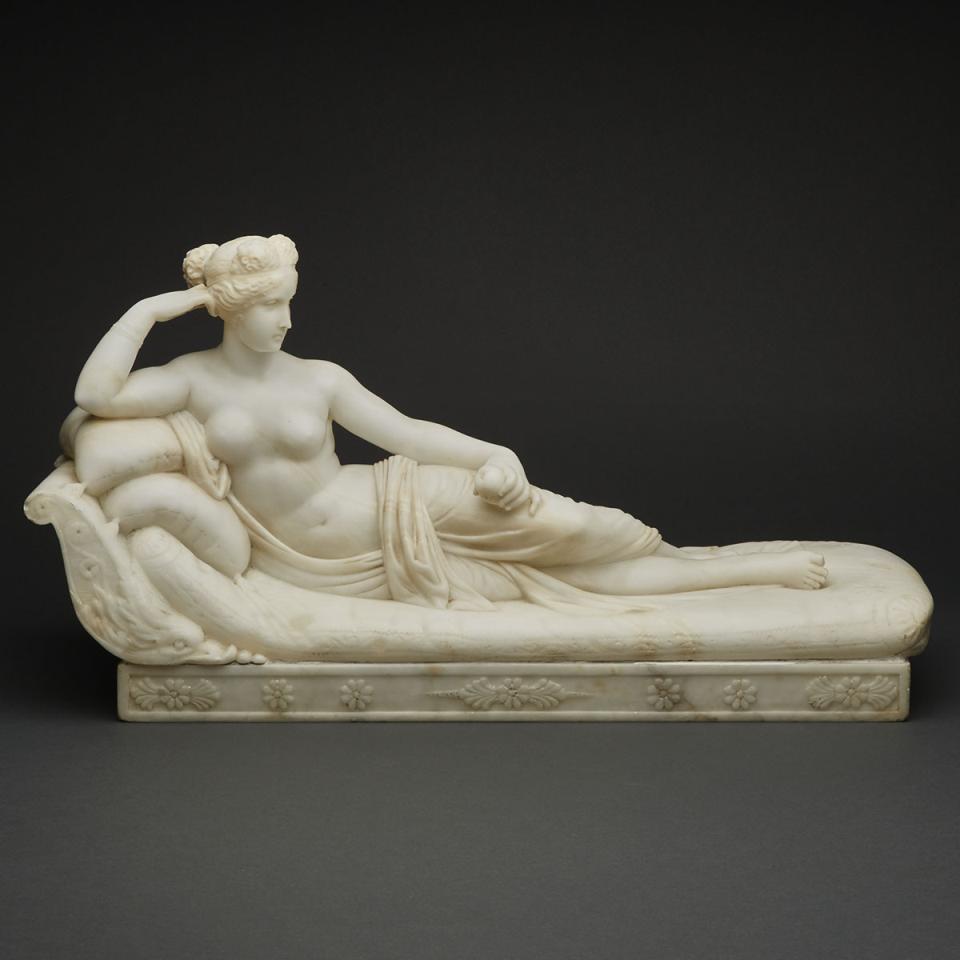 Italian Marble Reduction of Pauline Bonaparte as Venus Victrix, after Canova, 19th century