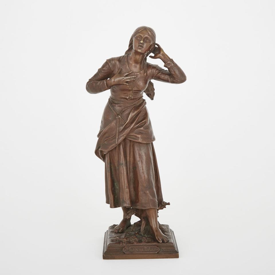 French School Figure of Joan of Arc Listening to the Voices, 19th century
