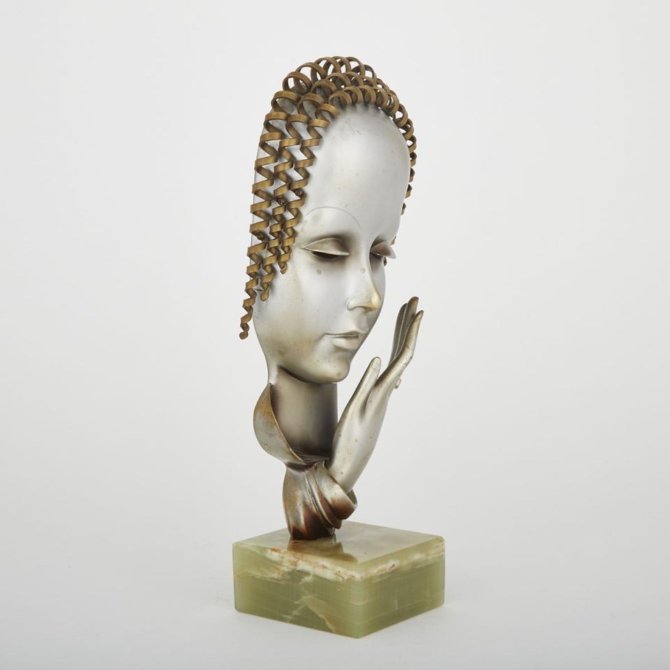 Stefan Dakon Cold Painted Bronze Mask of a Young Woman, Vienna, c.1925
