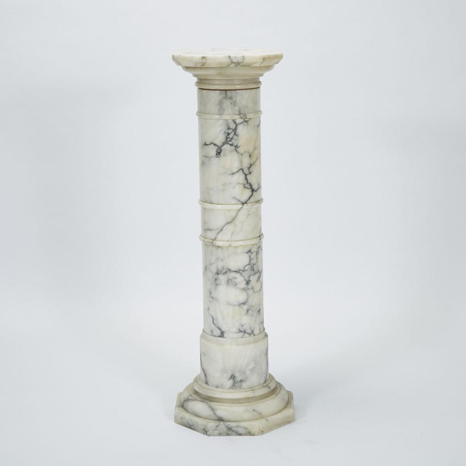 Italian Turned Variegated Alabaster Column Form Pedestal, c.1900