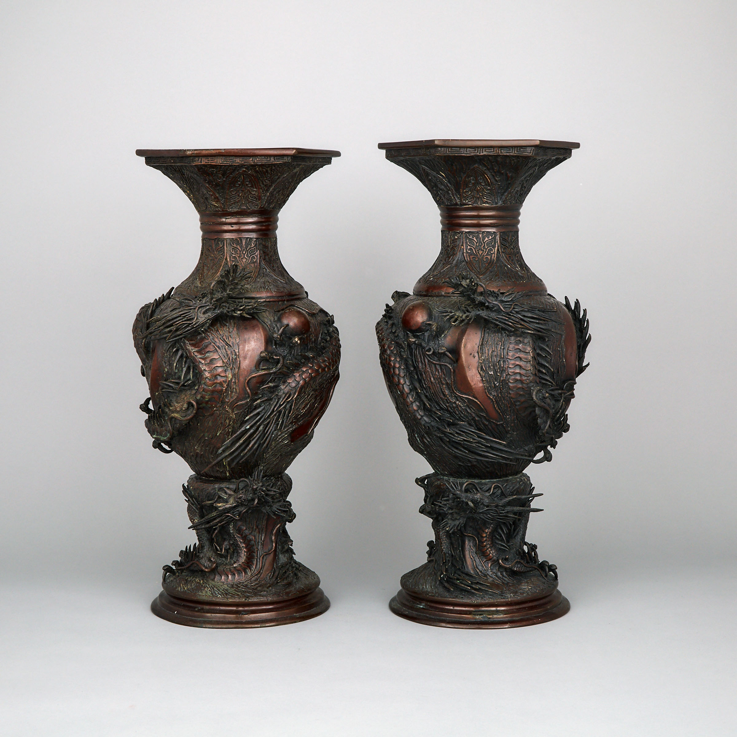 A Pair of Chinese Bronze Floor Vases, Circa 1900