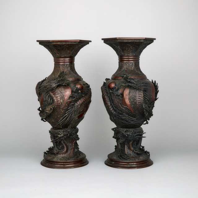 A Pair of Chinese Bronze Floor Vases, Circa 1900