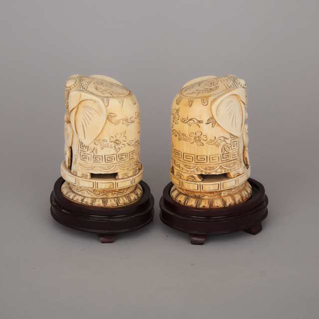 A Pair of Ivory Carved Elephants, Late 19th Century