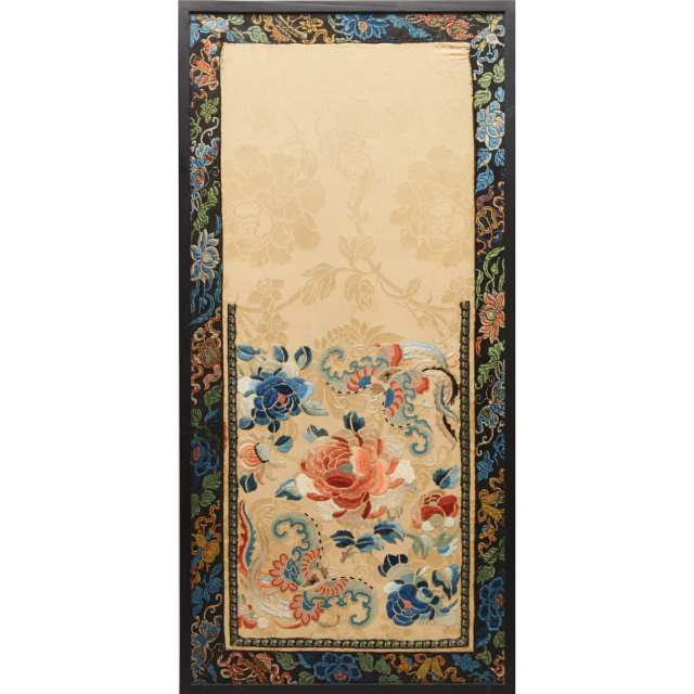 A Group Three Framed Chinese Embroideries, 19th Century and Later