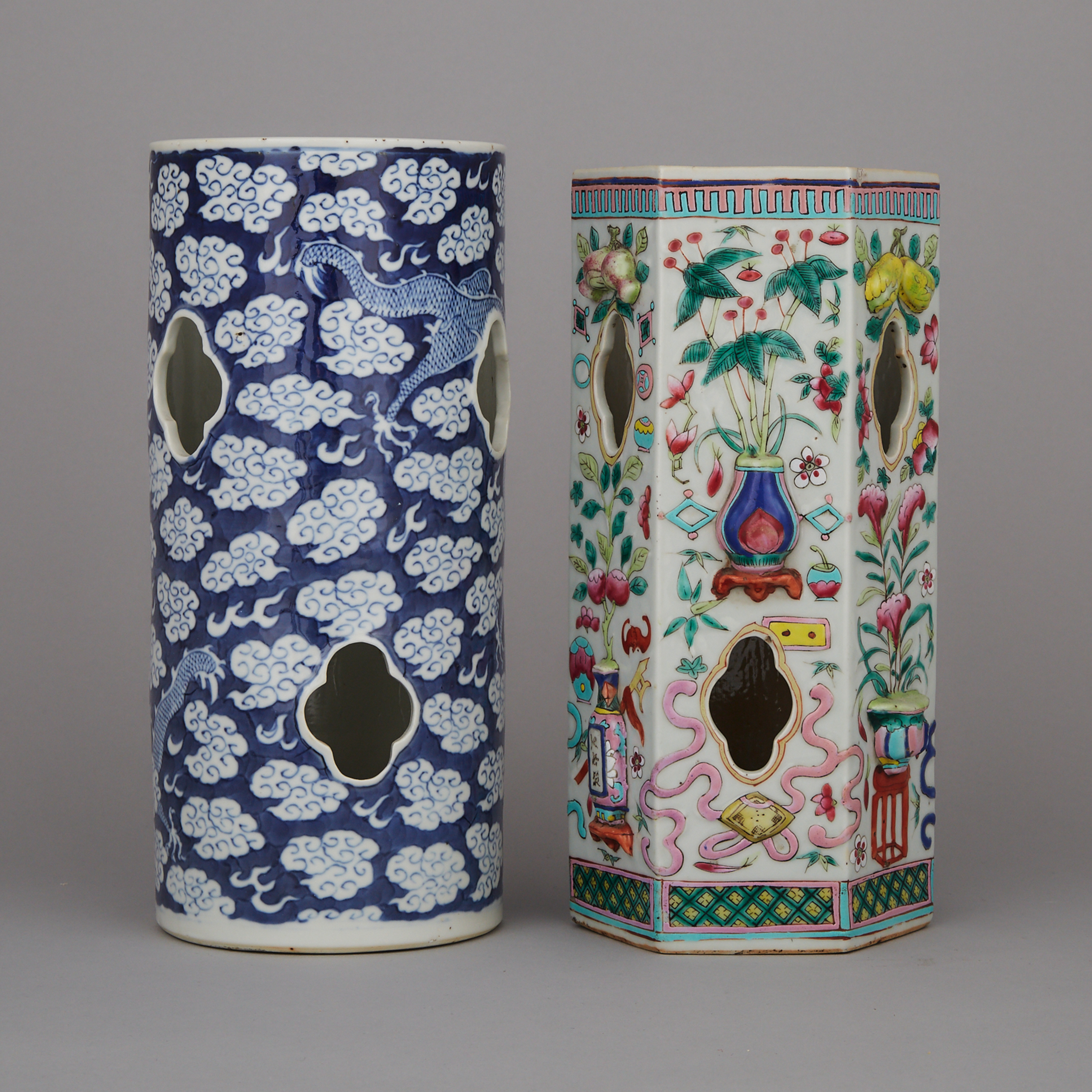 Two Chinese Porcelain Hat Stands, Early 20th Century
