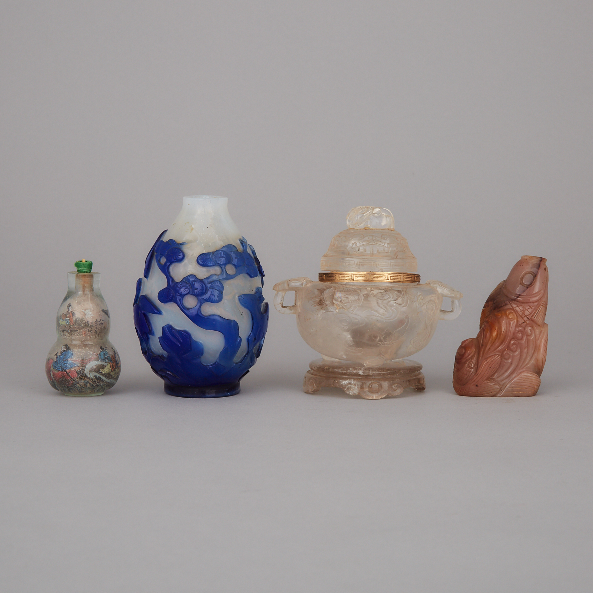 A Group of Four Chinese Glass and Hardstone Items