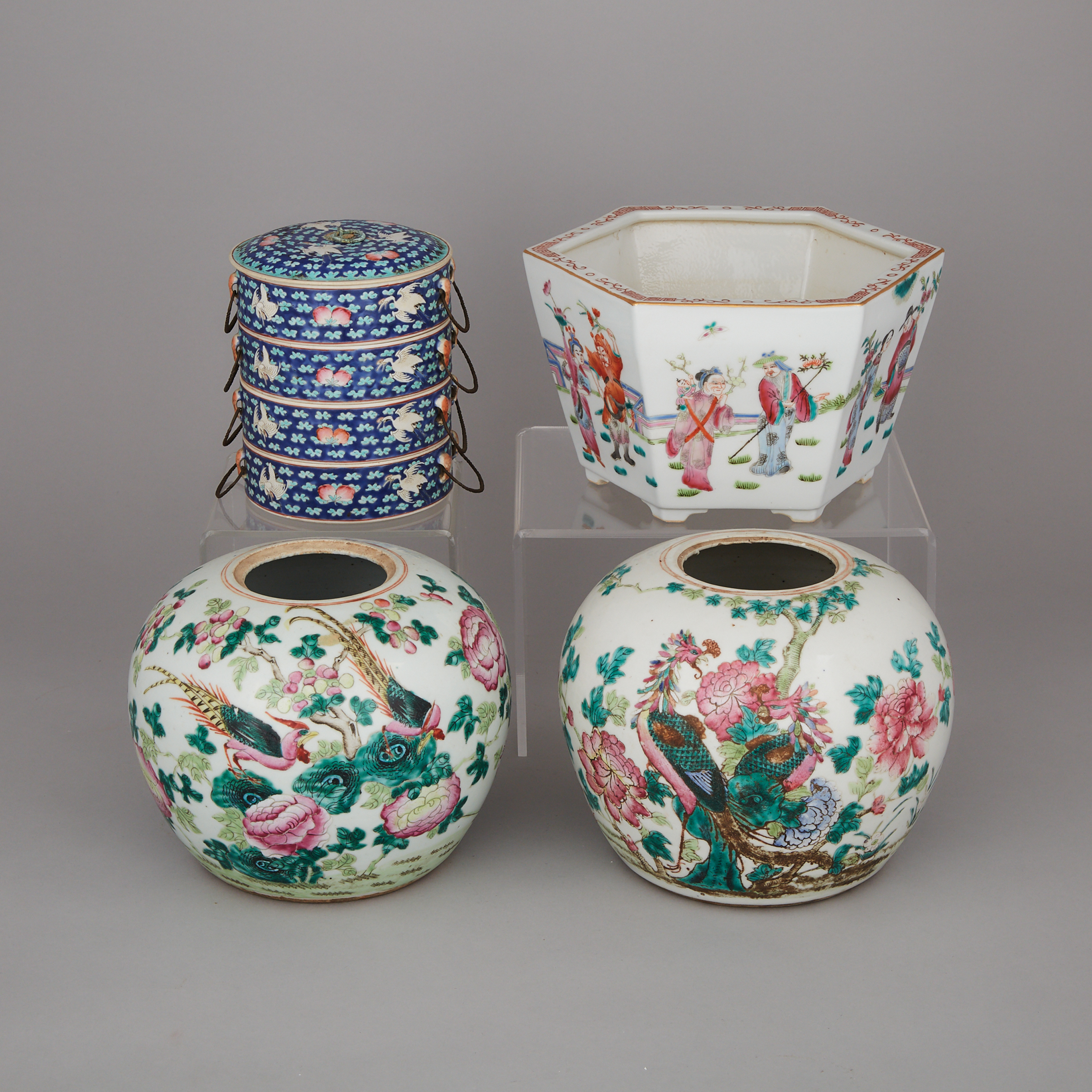 A Group of Four Enameled Porcelain Wares