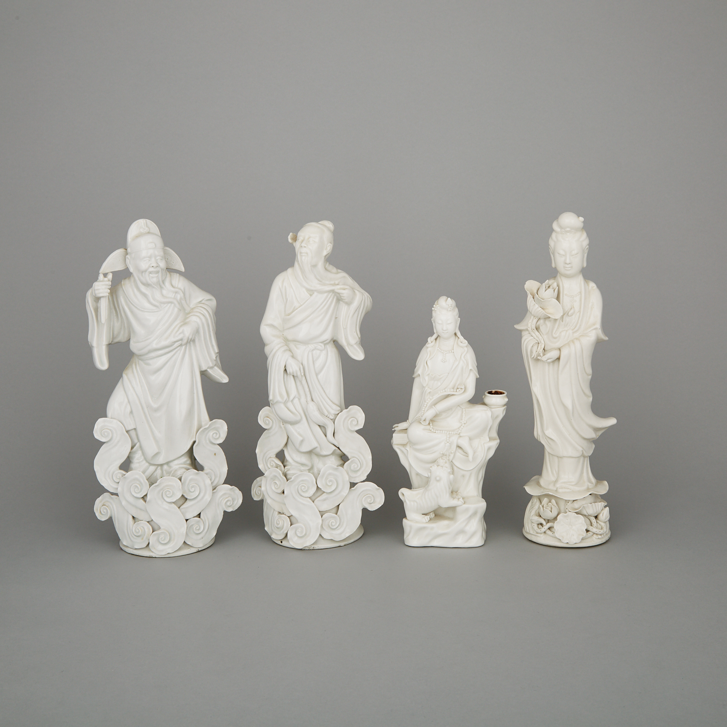 A Group of Four Blanc de Chine Figures, Mid 20th Century