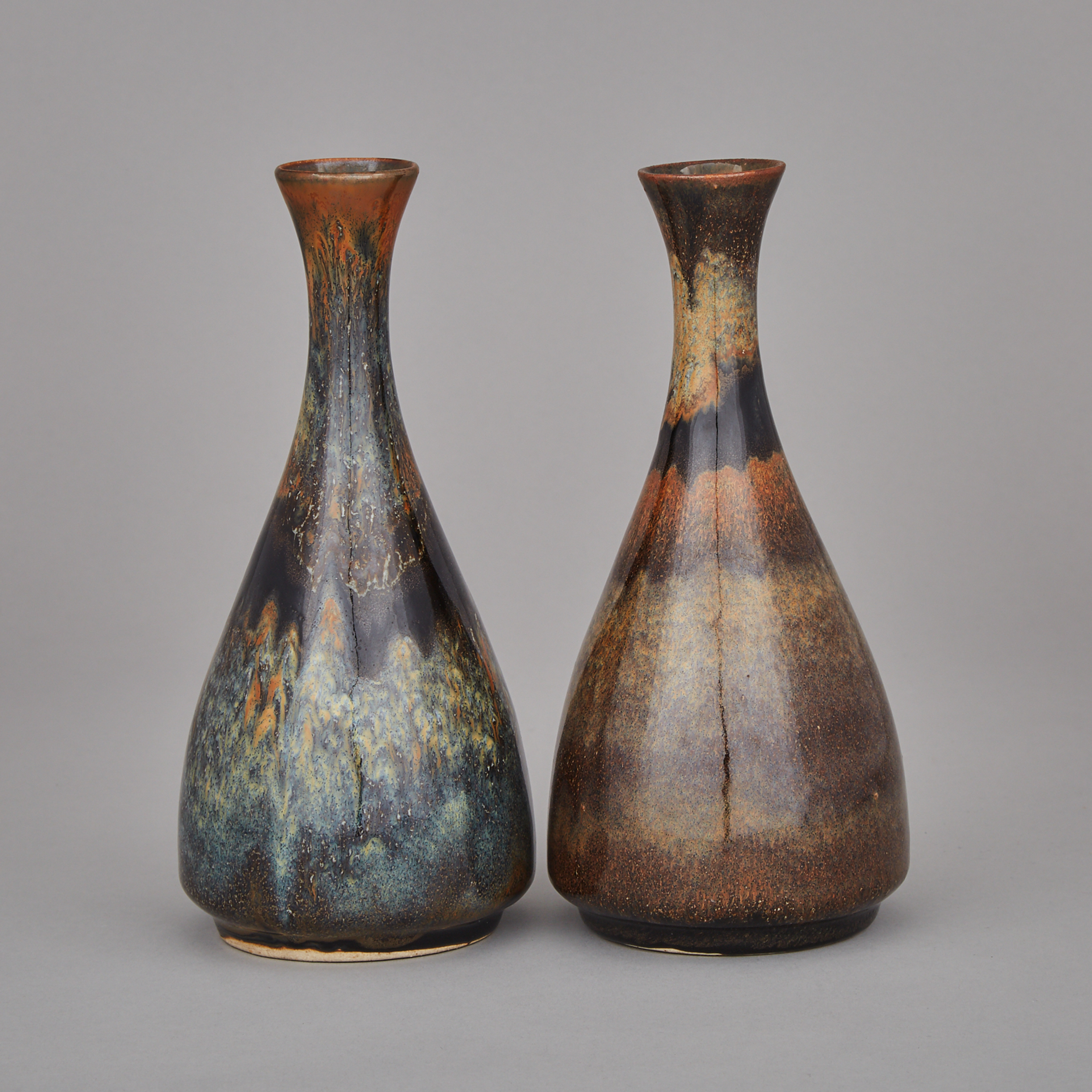 A Pair of Brown and Black Splashed Glaze Vases