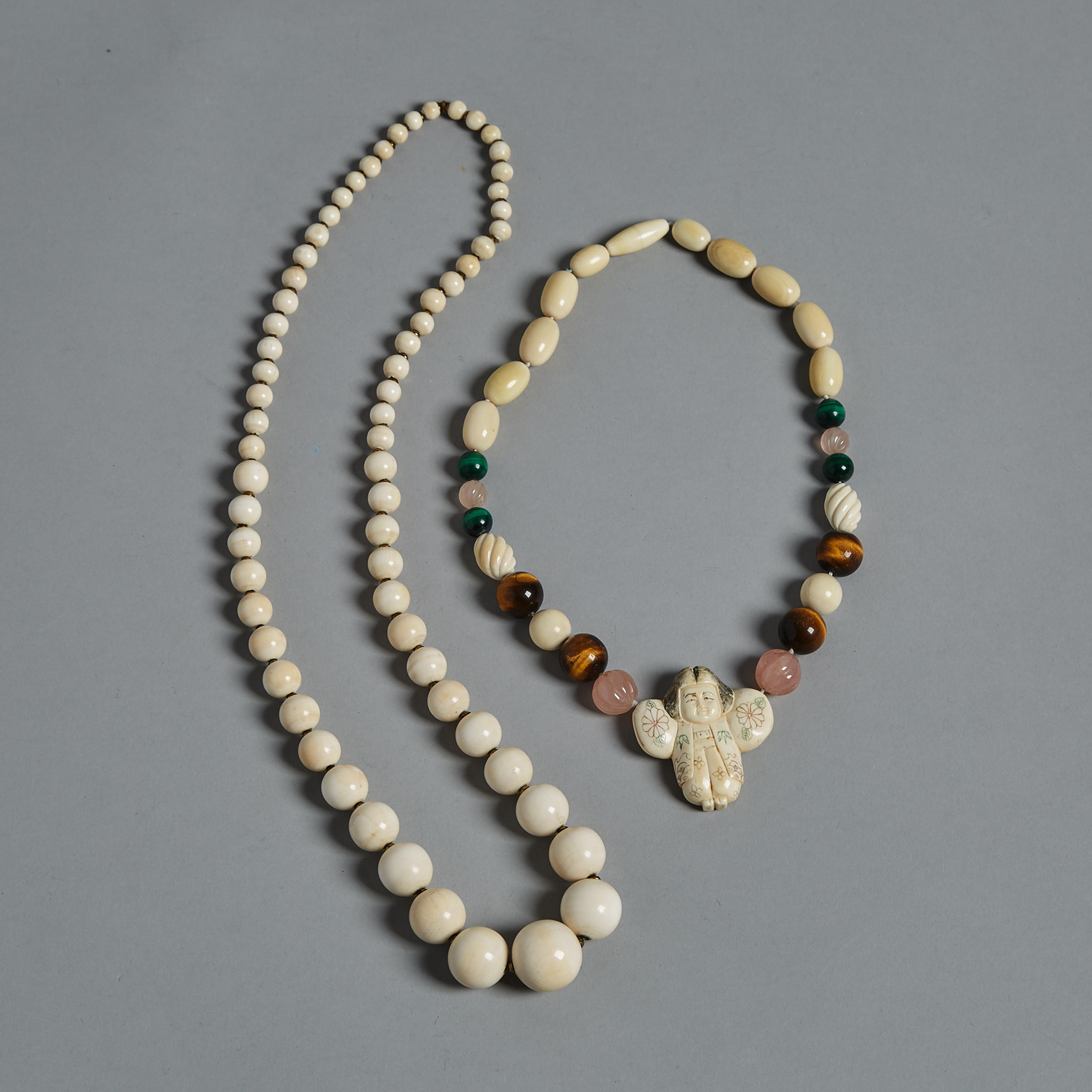 Two Ivory Beaded Necklaces, Circa 1940