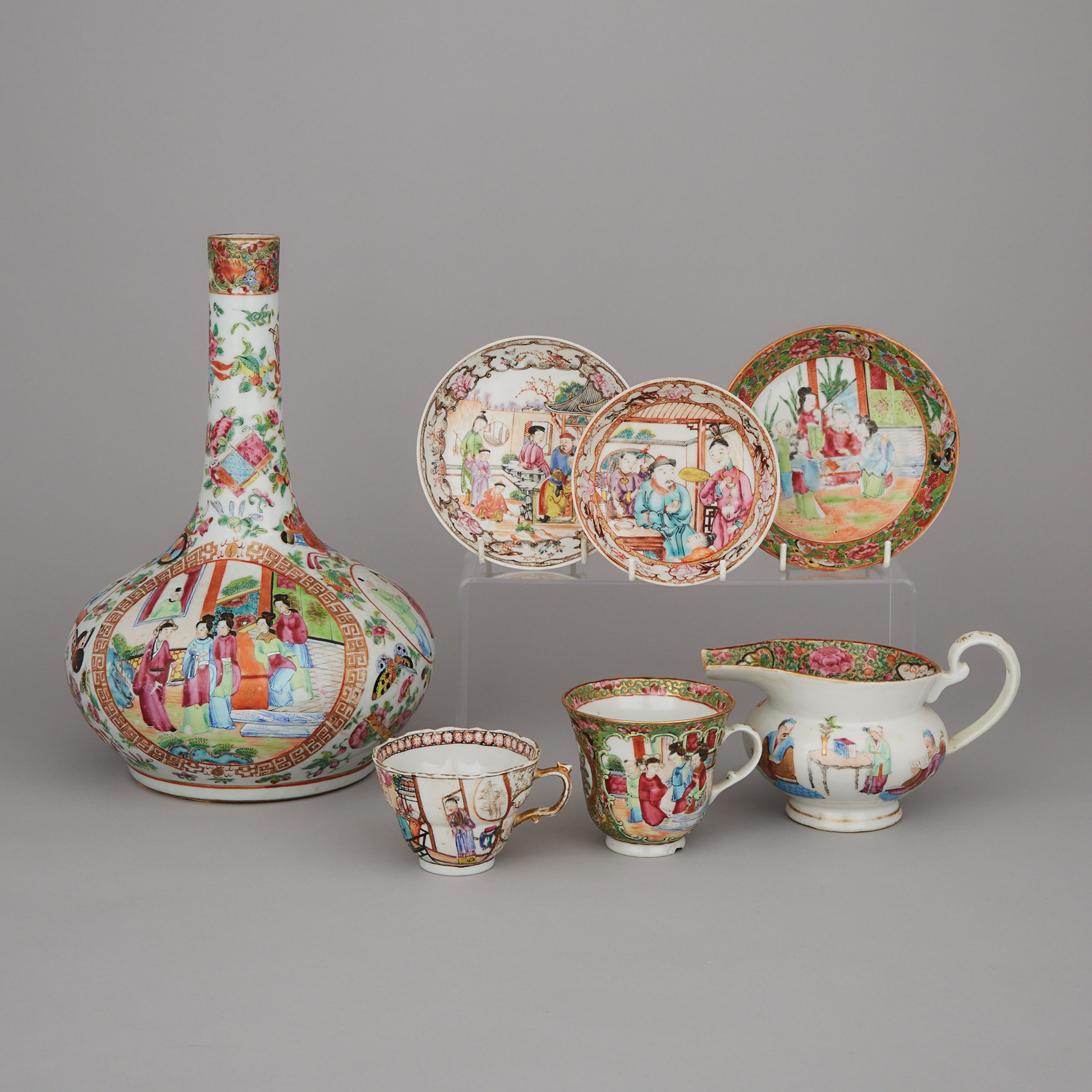 A Group of Seven Canton Famille Rose Wares, 18th/19th Century