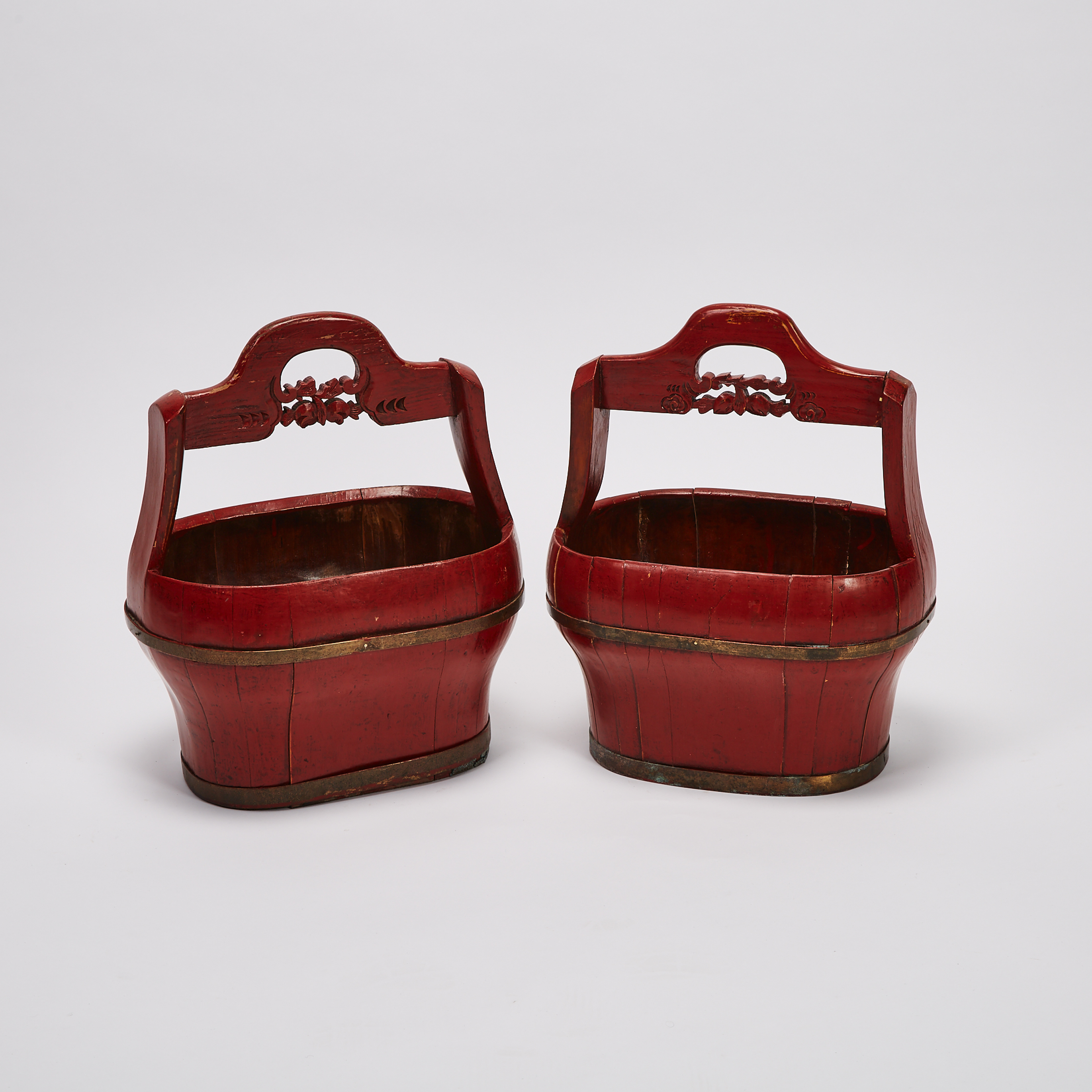 A Pair of Chinese Red Lacquer Baskets, 19th Century