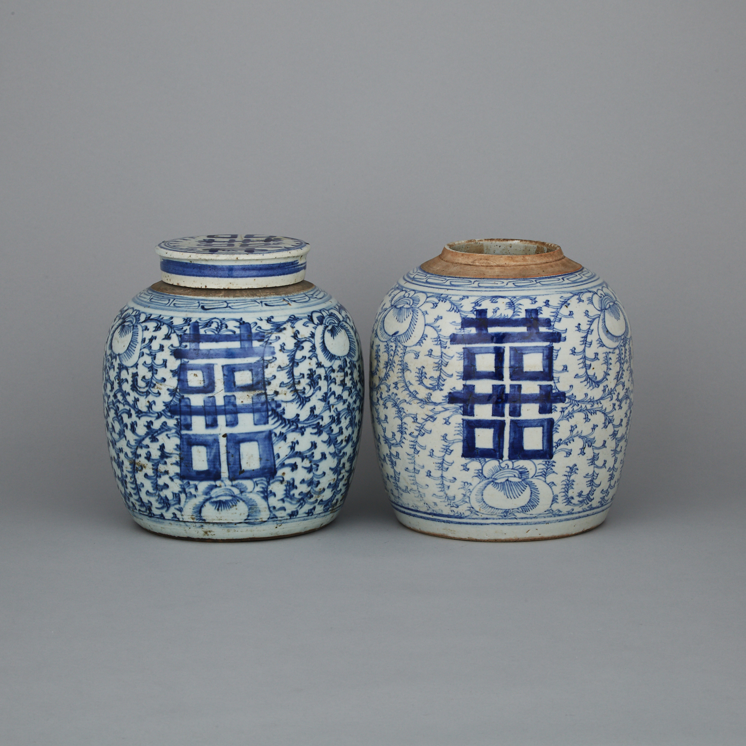 Two Blue and White ‘Double Happiness’ Ginger Jars, 19th Century