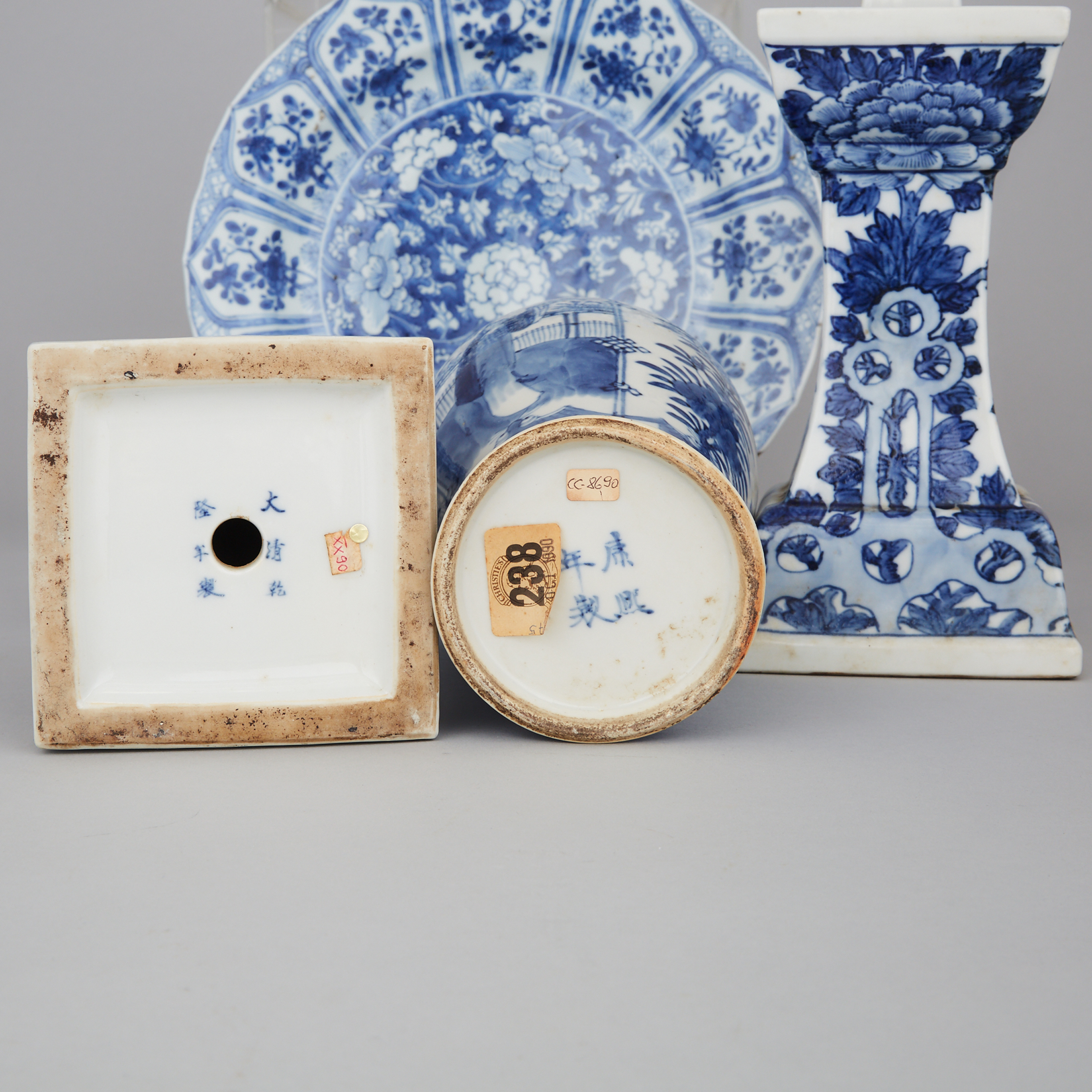 A Group of Four Export Blue and White Porcelain, Kangxi Period and Later