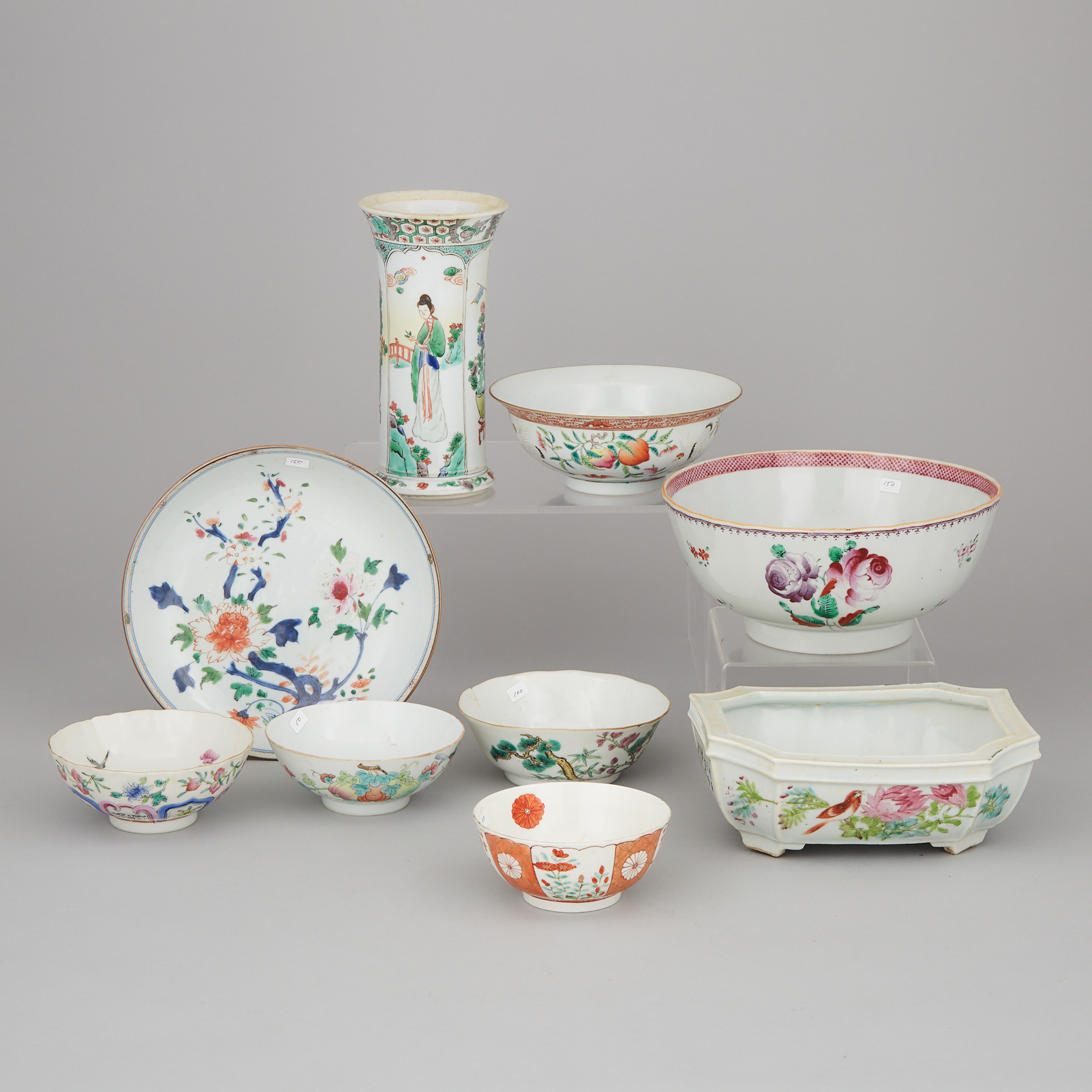 A Group of Nine Famille Rose Wares