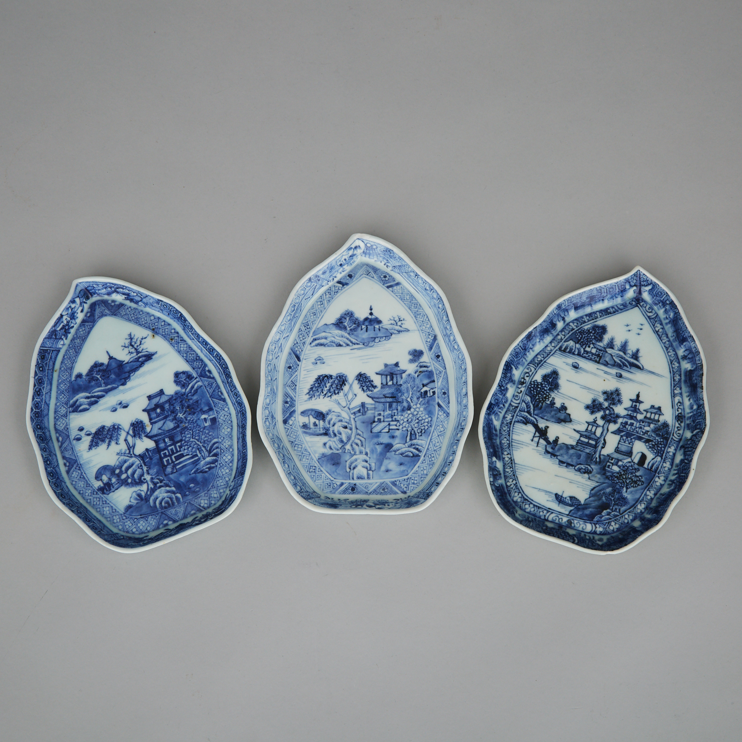 A Group of Three Chinese Blue and White Export Dishes, 19th Century