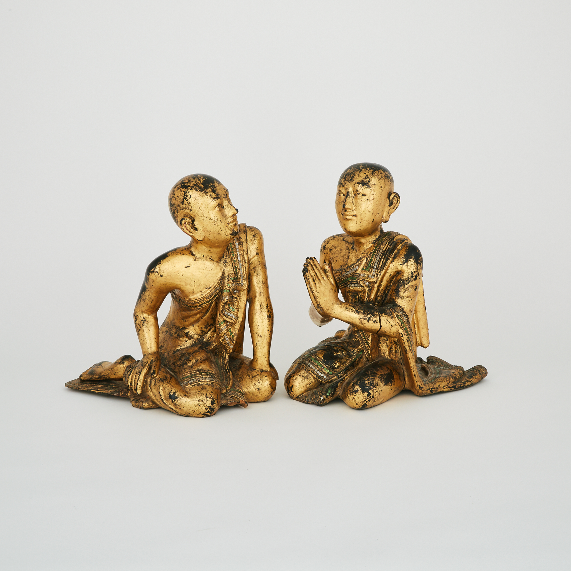 A Pair of Gilt Lacquer Monks, Mandalay Period, Burma, 19th Century