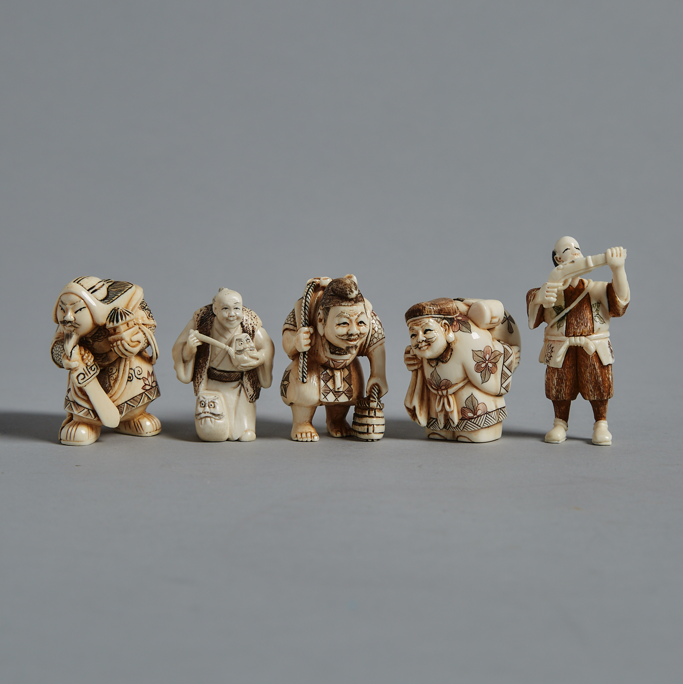 A Group of Five Ivory Carved Netsuke, Circa 1940