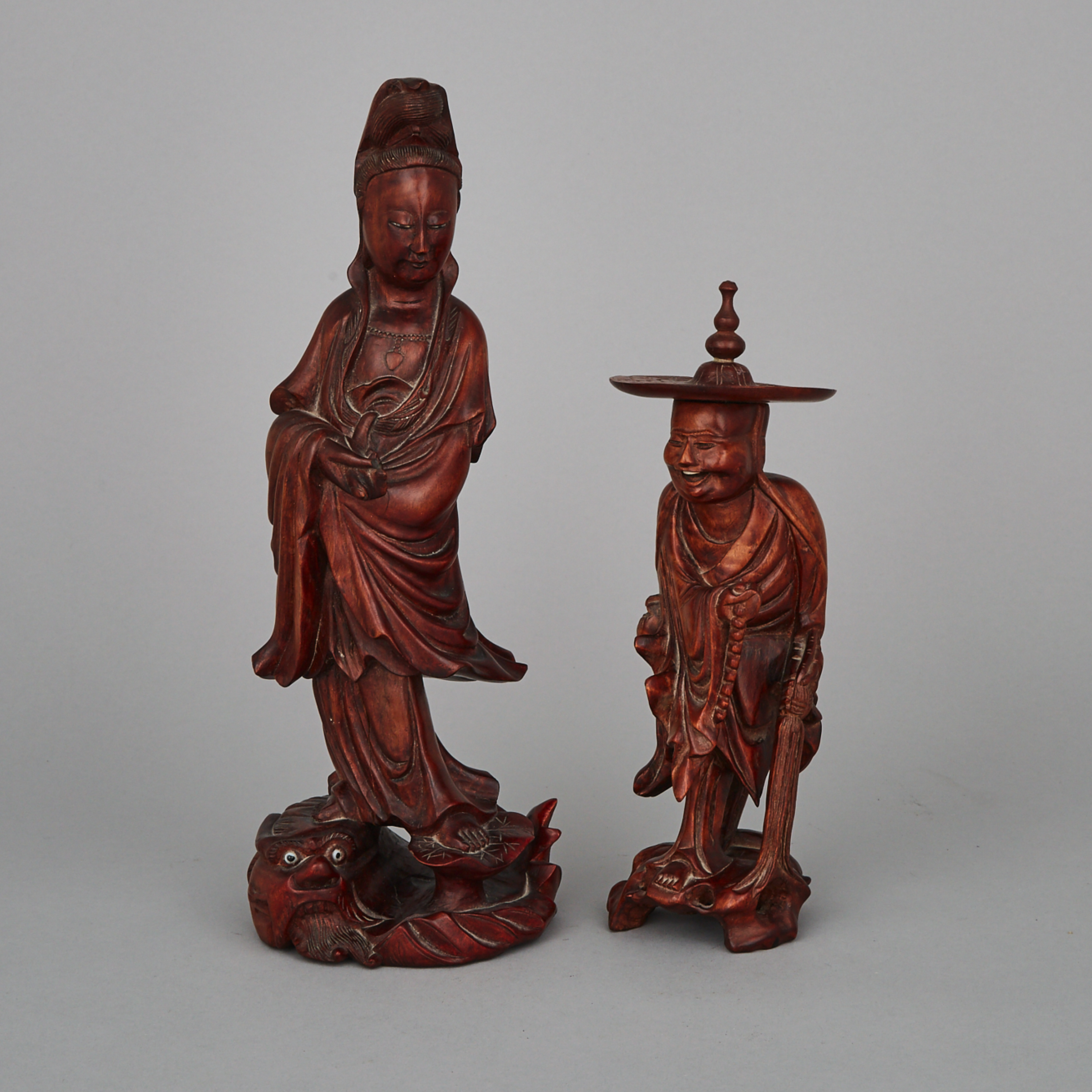 Two Chinese Wood Carved Figures