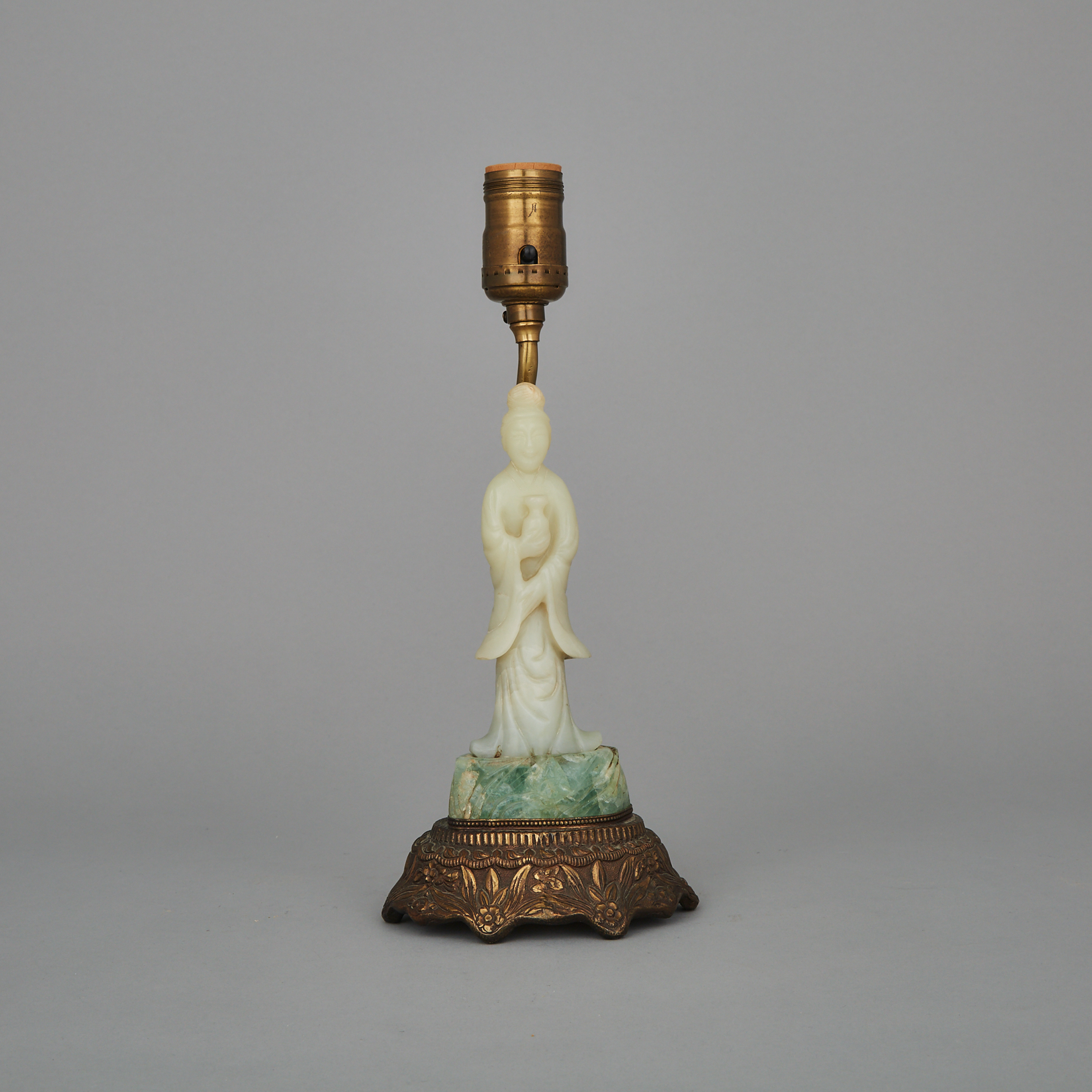 A Jade and Serpentine Carved Lamp
