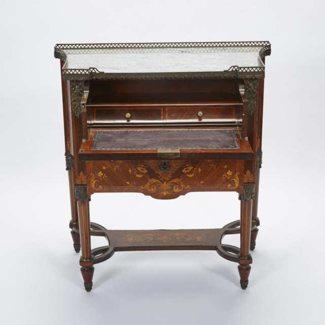 Edwardian Ormolu Mounted Marquetry Inlaid Rosewood Escritoire Chest on Stand, Druce & Co., London, late 19th century