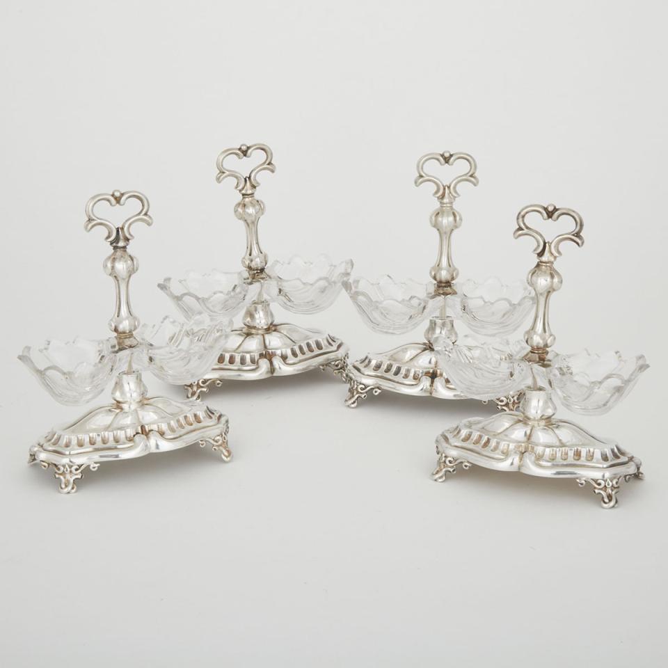 Four French Silver and Cut Glass Double Salts, 19th century