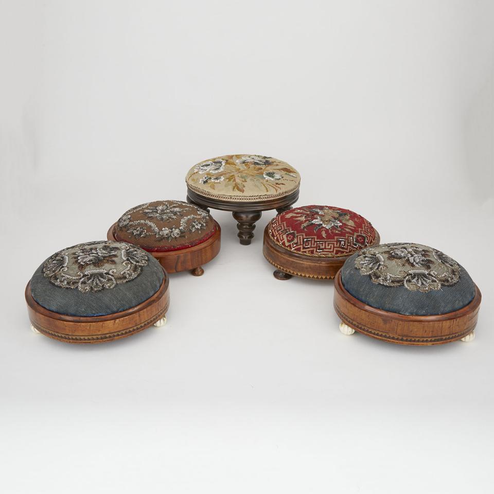 Five Victorian Gout Stools, mid 19th century