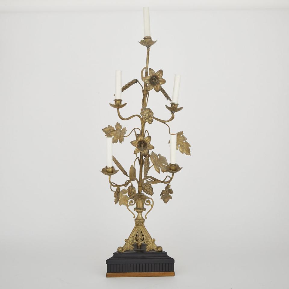 French Ecclesiastical Gilt Bronze Five Light Altar Candelabra, late 19th century