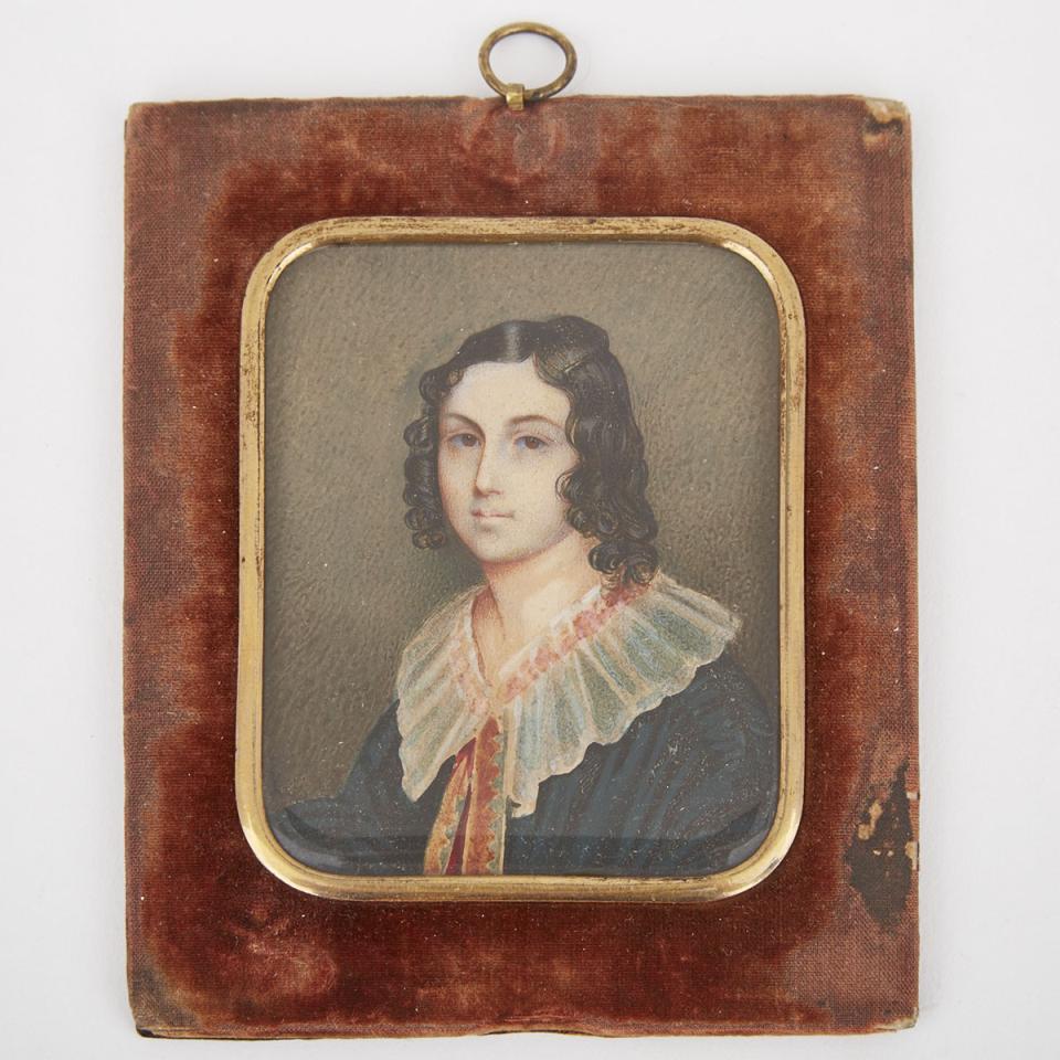 Continental School Portrait Miniature of a Young Woman, 19th century