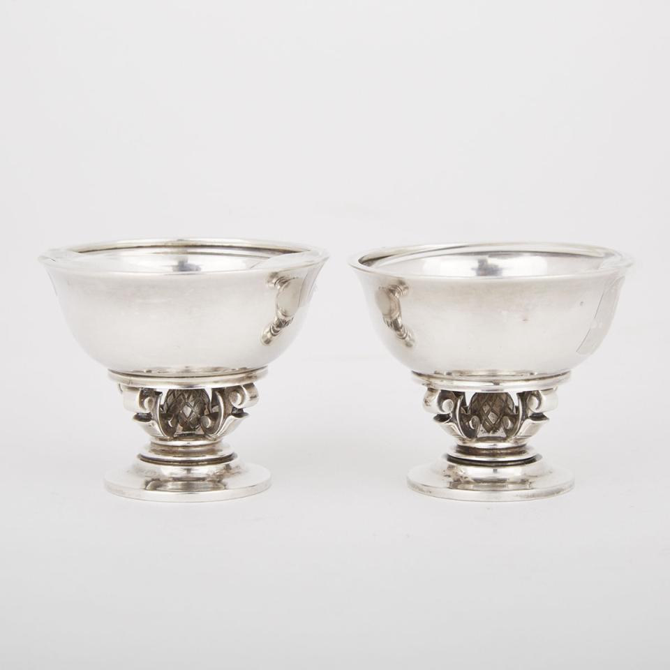 Pair of Danish Silver ‘Acorn’ Pattern Salt Cellars, #741, Johan Rohde for Georg Jensen, Copenhagen, c.1933-44