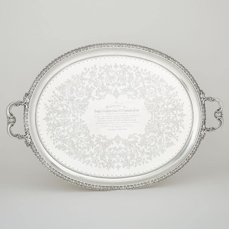 American Silver Two-Handled Oval Serving Tray, Gorham Mfg. Co., Providence, R.I., c.1908
