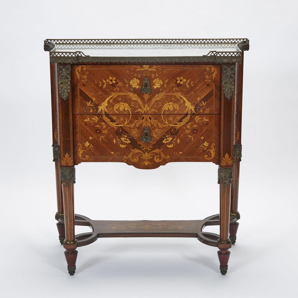 Edwardian Ormolu Mounted Marquetry Inlaid Rosewood Escritoire Chest on Stand, Druce & Co., London, late 19th century