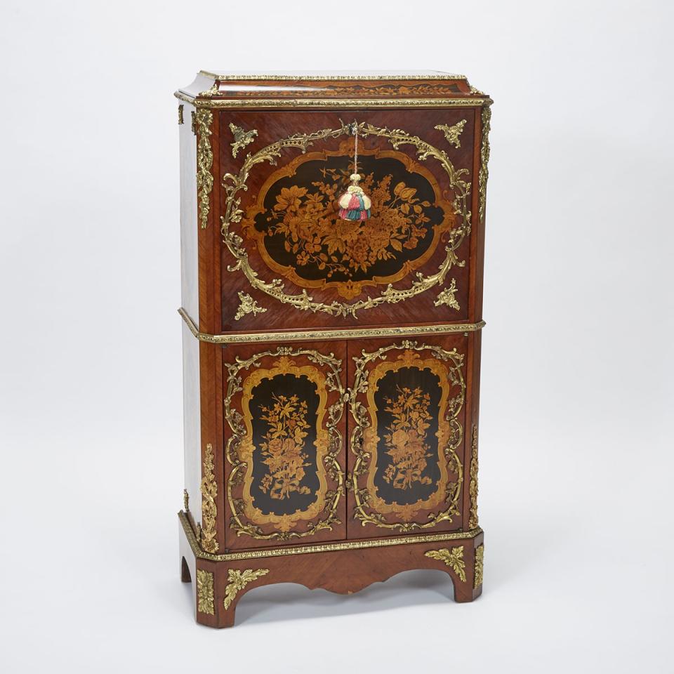 Small French Belle Epoque Ormolu Mounted Marquetry Inlaid Kingwood Secretaire Abattant 19th/20th century