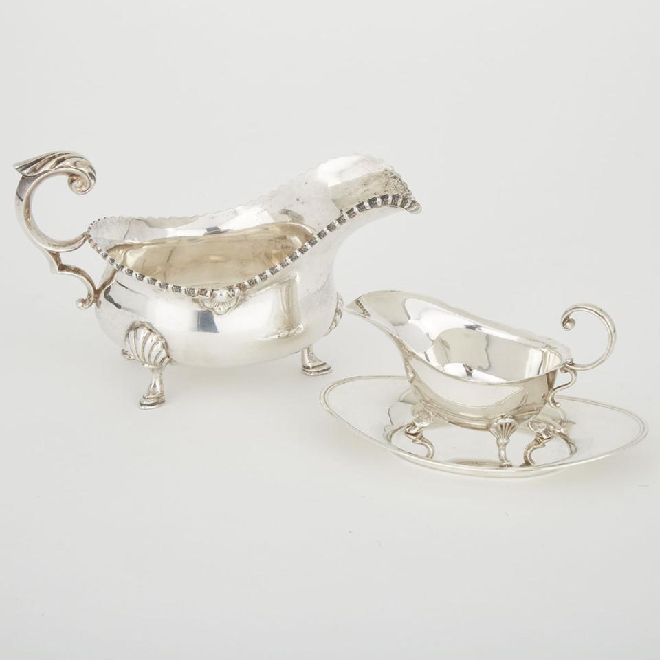 Two Canadian Silver Sauce Boats and a Stand, Henry Birks & Sons, Montreal, Que., mid 20th century