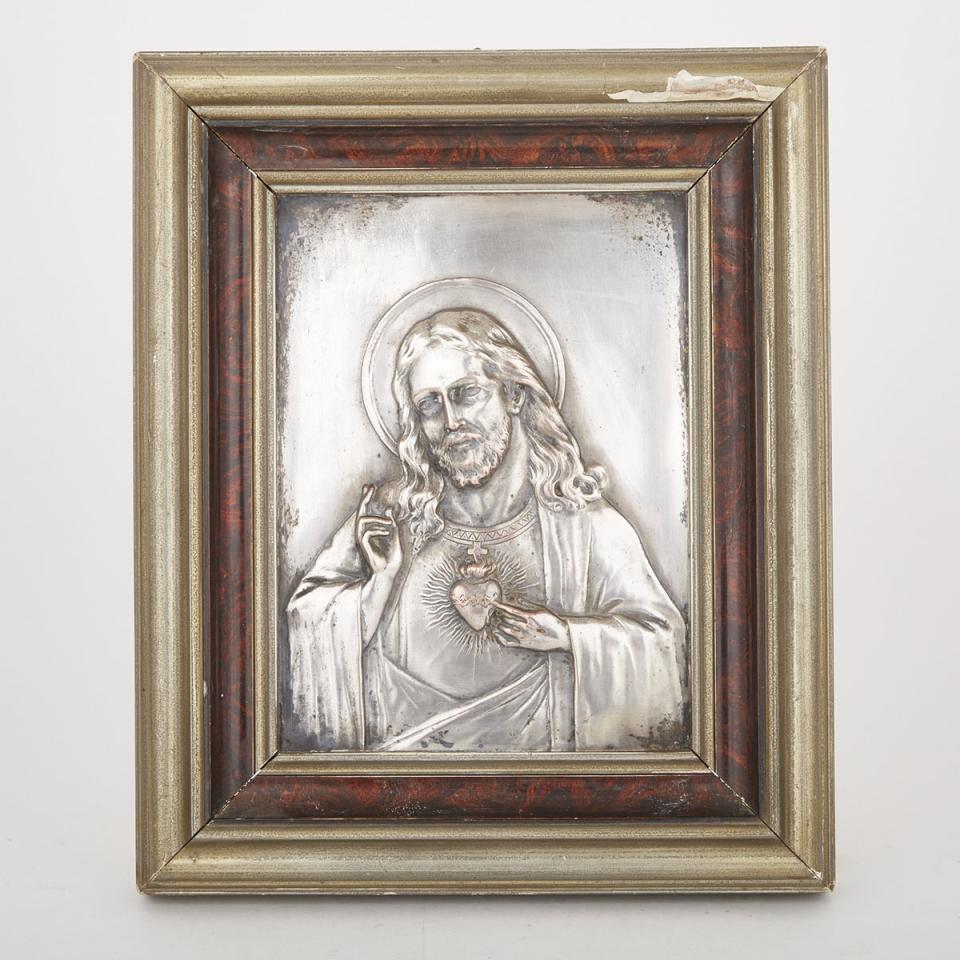 Silvered Copper Relief Panel of the Sacred Heart of Jesus, 19th century