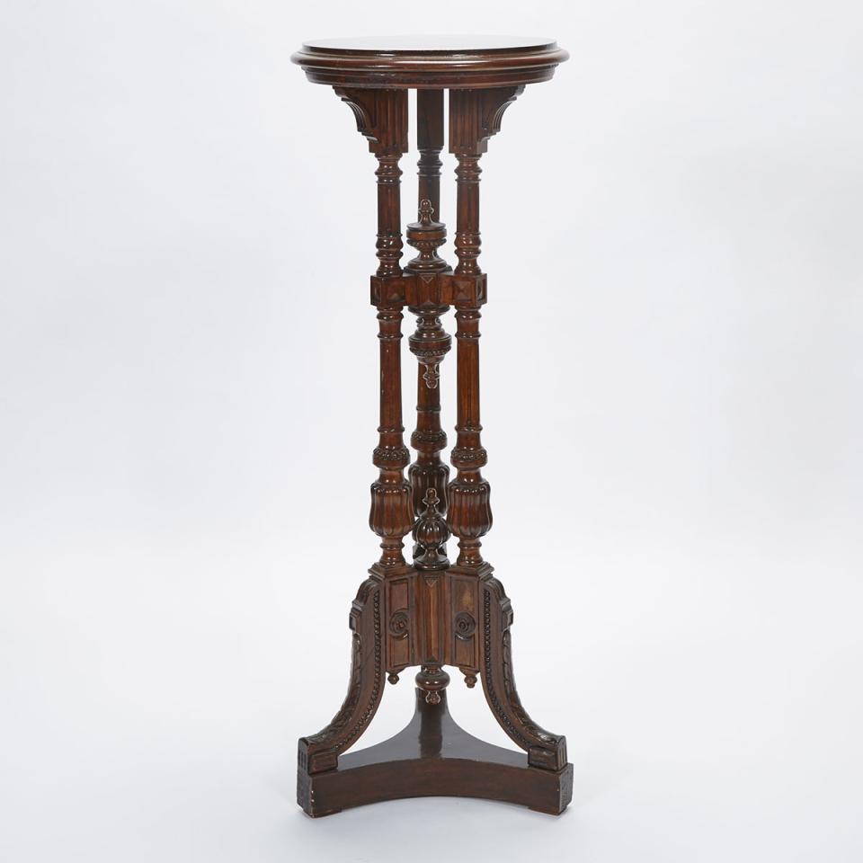 Victorian Turned and Carved Walnut Pedestal Stand, 19th century