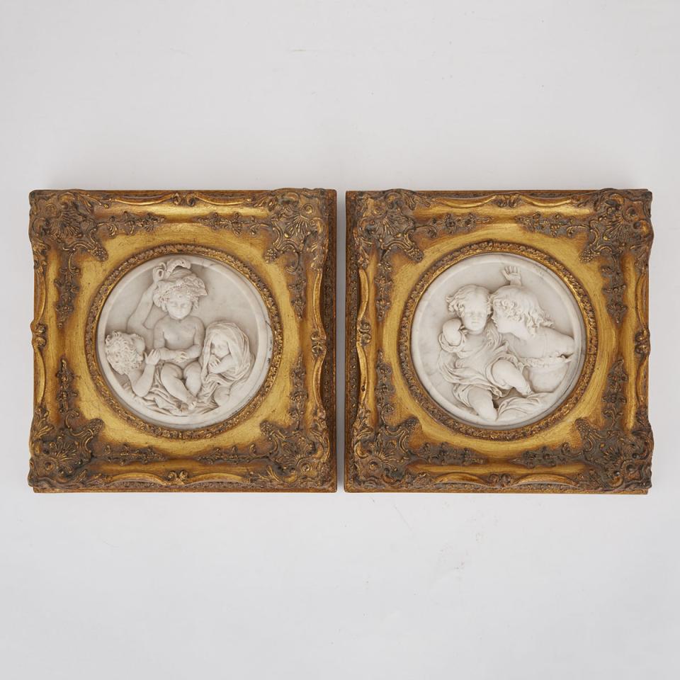 Pair of Italian Cast Composite Marble  Relief Roundels, mid 20th century