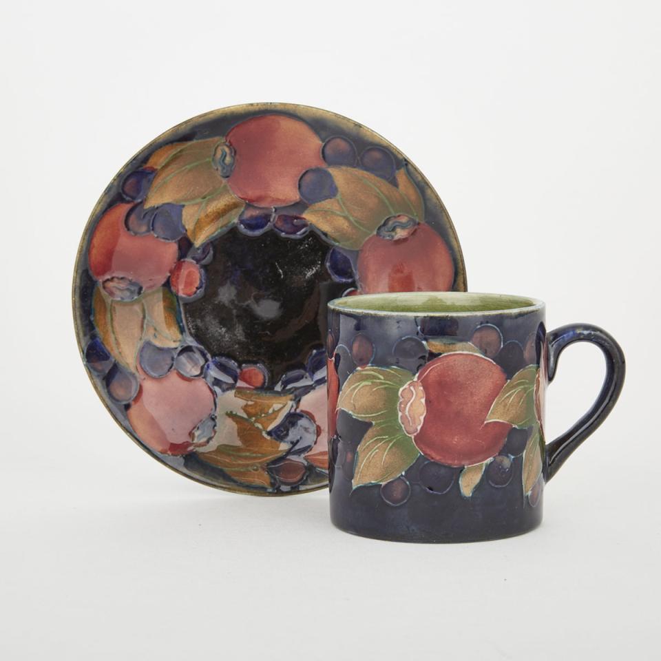 Moorcroft Pomegranate Coffee Can and Saucer, c.1930