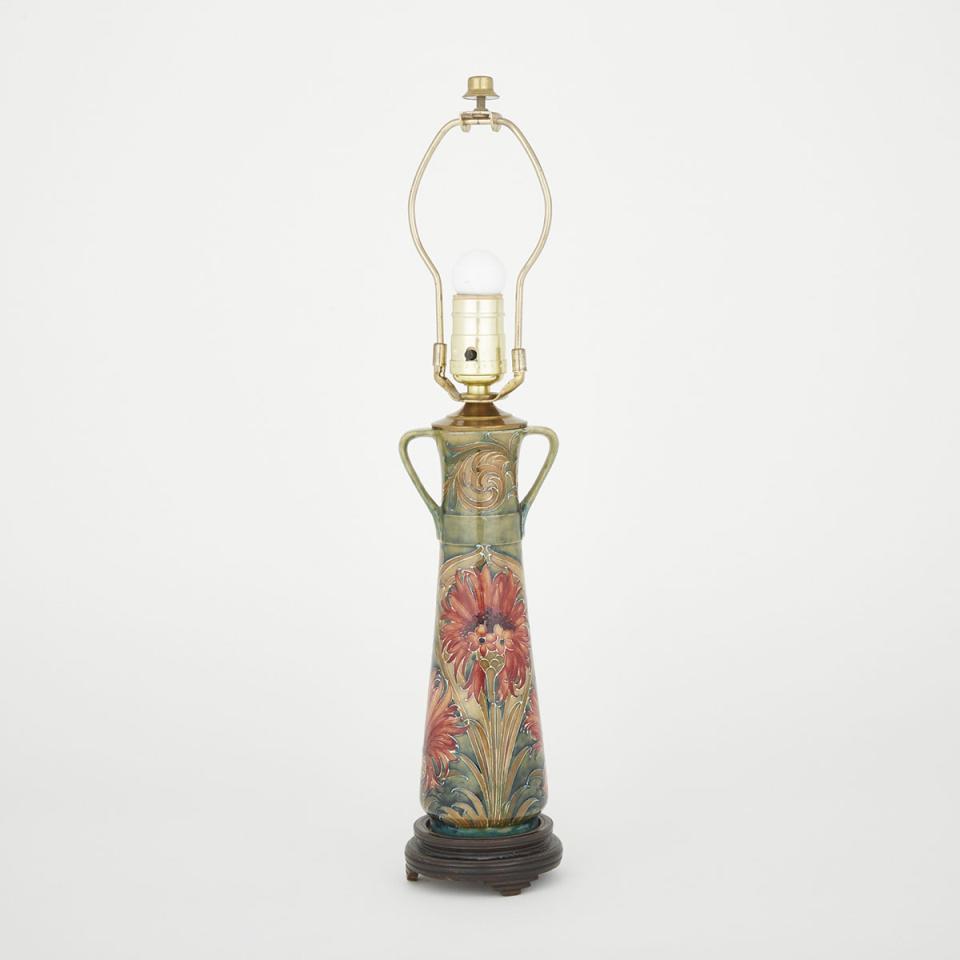Macintyre Moorcroft Cornflower Two-Handled Vase as a Table Lamp, c.1910