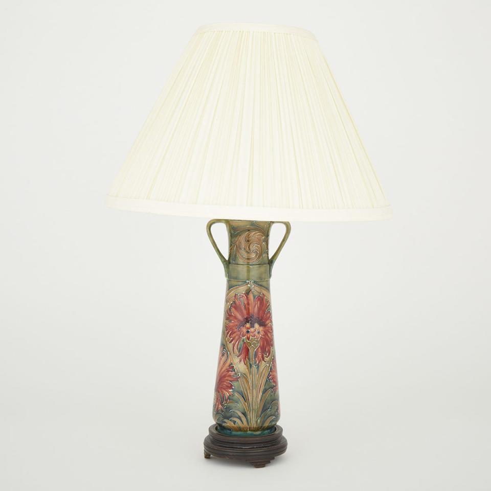 Macintyre Moorcroft Cornflower Two-Handled Vase as a Table Lamp, c.1910