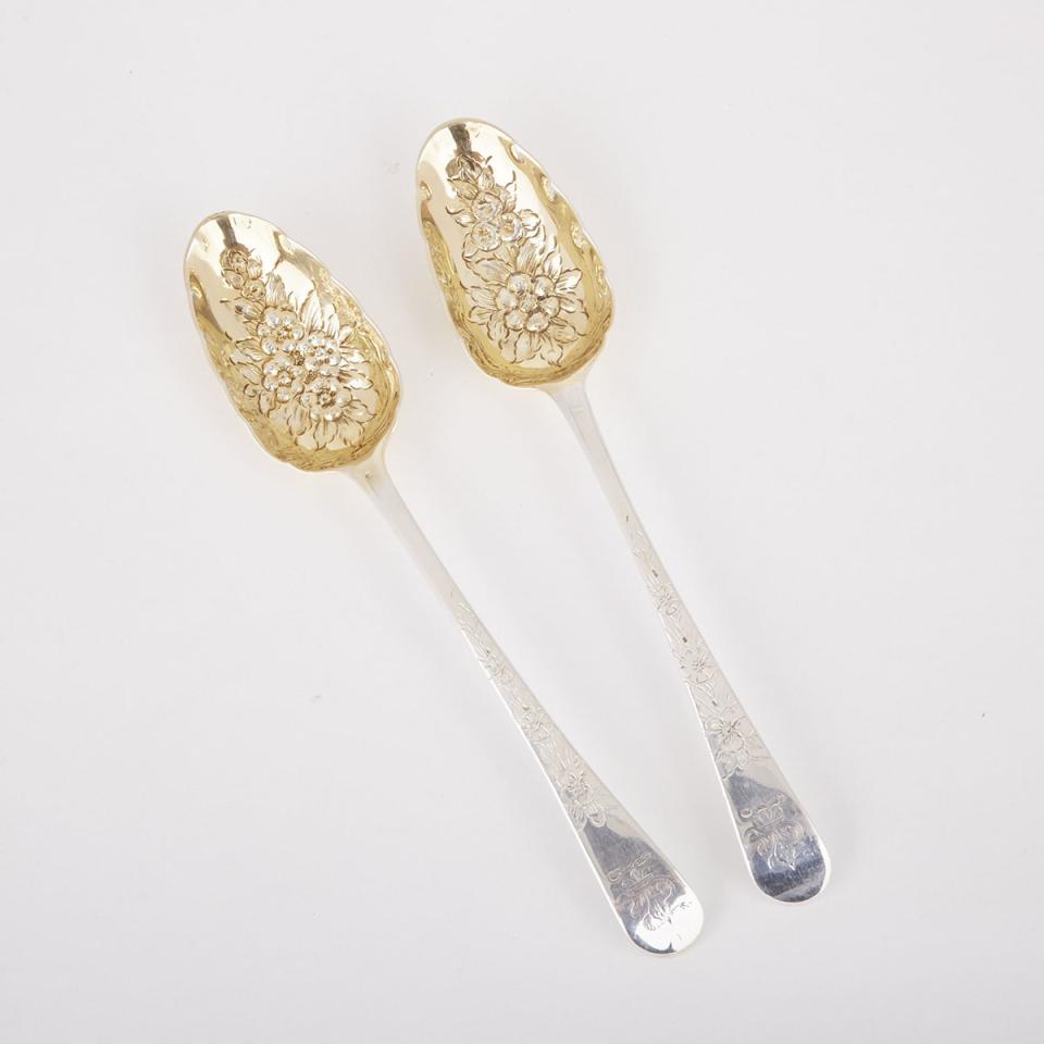Pair of George III Silver Berry Spoons, probably William Tant, London, 1767