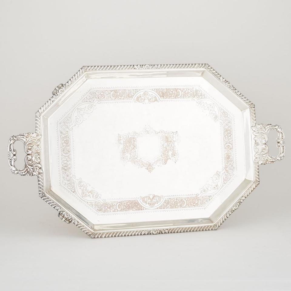 English Silver Plated Two-Handled Serving Tray, early 20th century