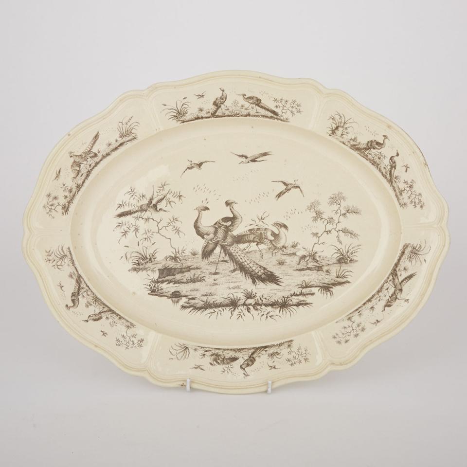 English Creamware ‘Liverpool Birds’ Large Oval Platter, late 18th century 