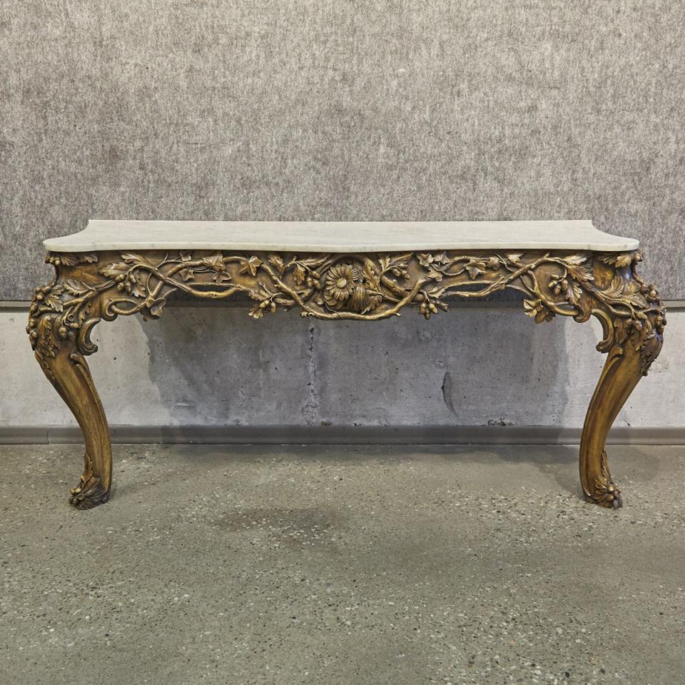 Large Marble Top Oak Console Table, c.1900